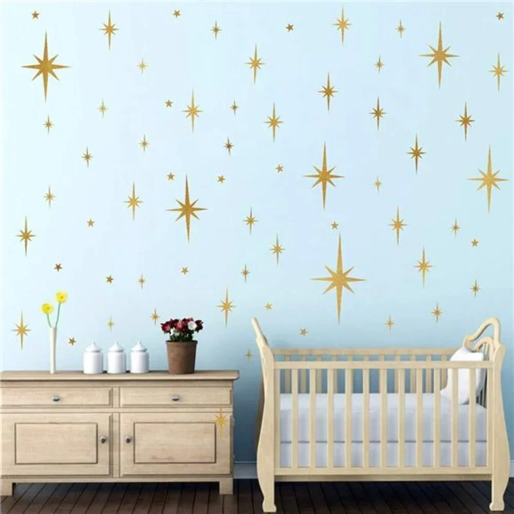 Star Wall Stickers Girls Room Wall Decals (116pcs) Sparkle Wall Sticker Stick